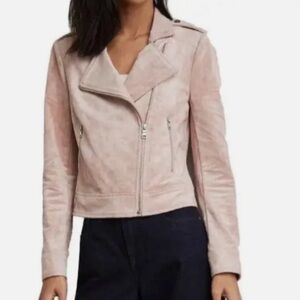 BCBG MaxAzria beautiful light blush pink suede moto jacket